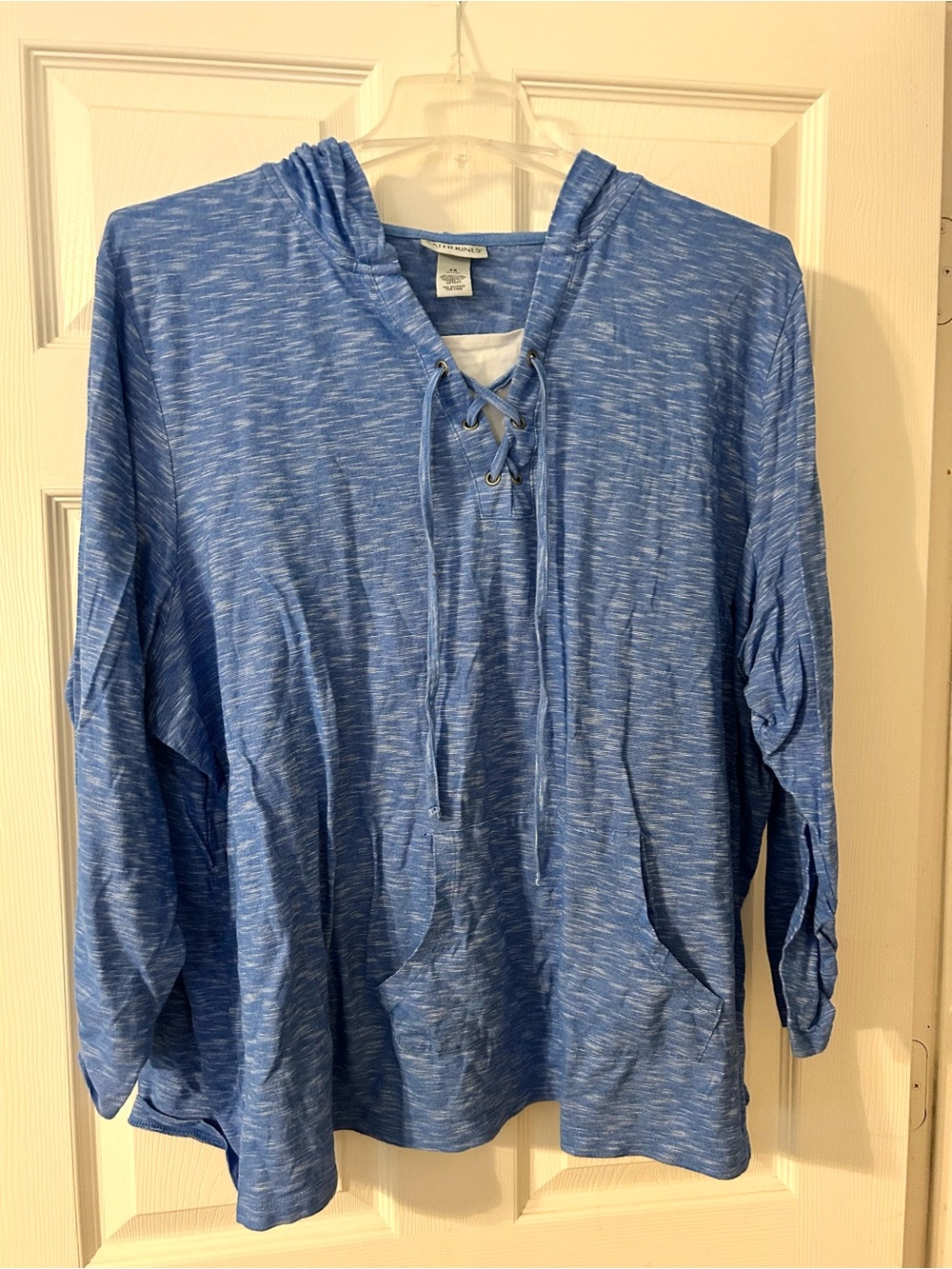 Catherines Blue Lace-Up Hooded Knit Top